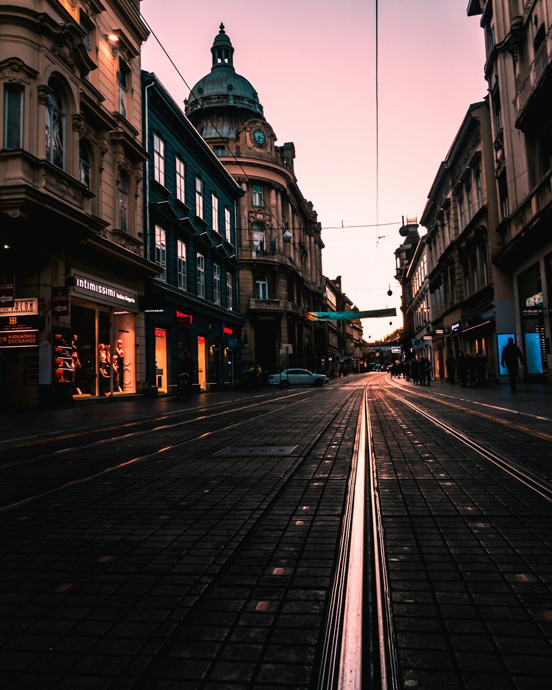 Dark alley near an old cathedral at dusk in Zagreb