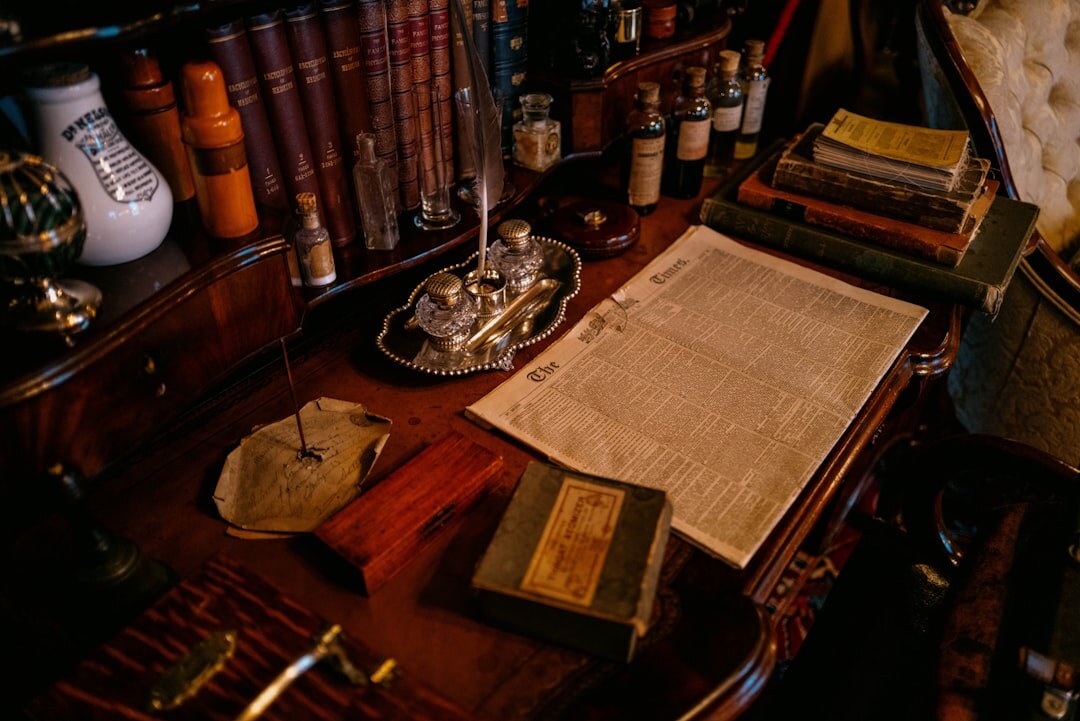 mysterious writer at old desk